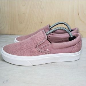 Vans Herringbone Slip Ons - rose/blush + white